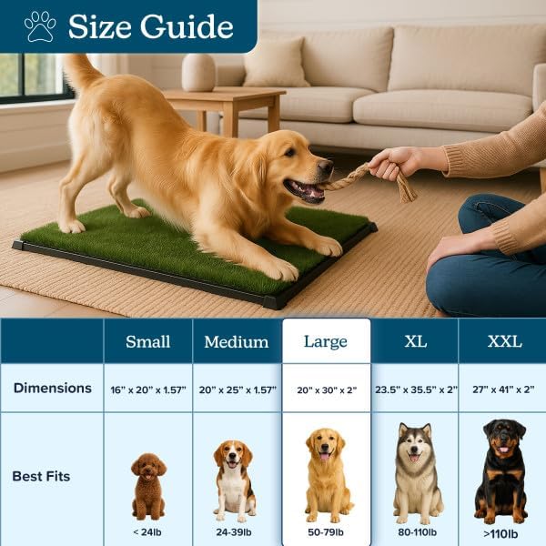 PETMAKER Artificial Grass Puppy Pee Pad for Dogs and Small Pets with Tray - 20x30 inches Washable 3-Layer Reusable Indoor Dog Potty Grass Training Pad, Easy Clean Pet Housebreaking Potty Solution