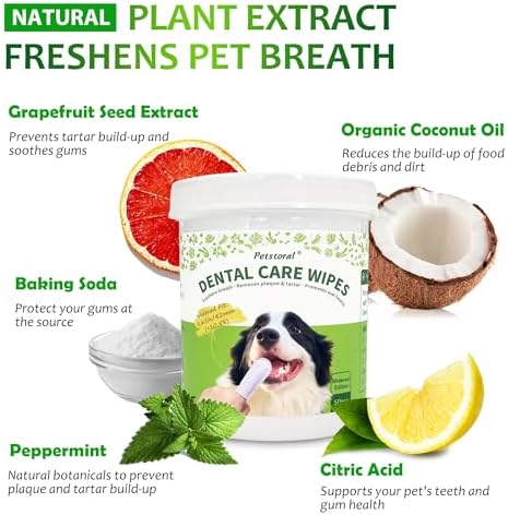 Petstoral Dental Care Wipes for Dogs and Cats, 50 Count