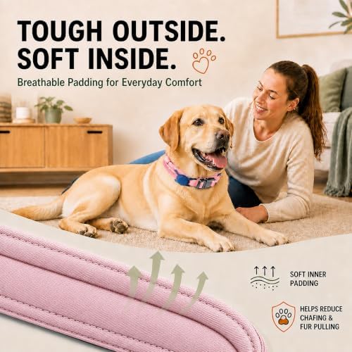 Pink Tactical Dog Collar with Handle, Heavy Duty for Female Dogs