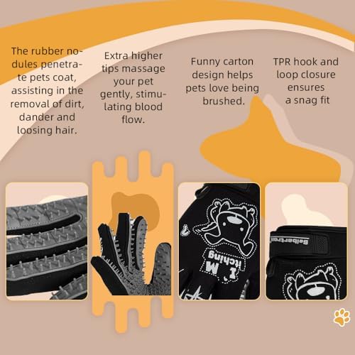 Seibertron Patented P.G.M.G-1 Pet Hair Remover/Deshedding Grooming Gloves Seven Sizes Fit All Works for Dogs, Horses, Cats and Other Animals Short Fur(1-Pair) Adult Black S