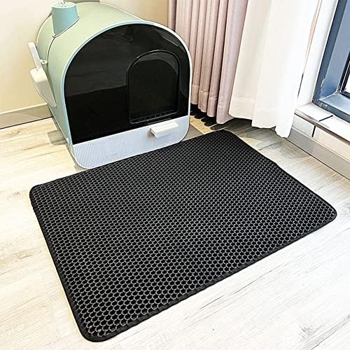 Cat Litter Mat Kitty Litter Trapping Mat Honeycomb Mats Waterproof Double Layer Anti Tracking Kitty Mats Catcher Litter Tray Box Rug Carpet (19.7'' x 15.7'', black)