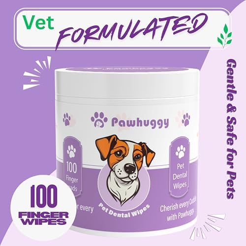 100 Finger Wipes - Pet Dental Wipes for Dogs & Cats - Dog Teeth Cleaning Powder & Toothpaste Alternative - Dog & Cat Teeth Cleaning Wipes - Freshen Breath & Reduce Plaque
