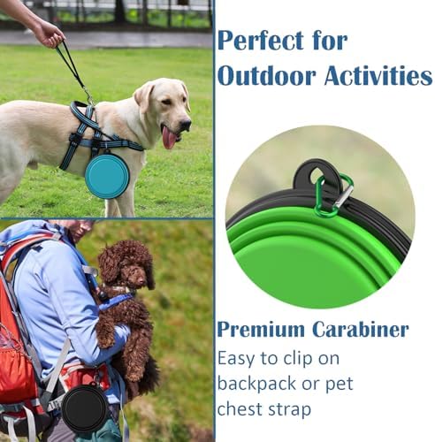 Collapsible Dog Bowls [2 Pack] 34 oz, Travel Dog Bowls, Pet Bowl Portable Foldable Water Food Feeding Dishes with Carabiner Clip for Traveling Hiking Walking-Black & Green