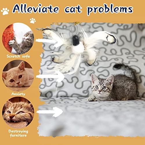 LELE LIFE 70'' Ultra Long Cat Wand Toy for Full Fun, Interactive Cat Toys for Indoor Cats Kitten, 2Pcs Retractable Flexible Poles and 8Pcs Cat Feather Toys Bell Teaser Refills, 2Pcs String Refills