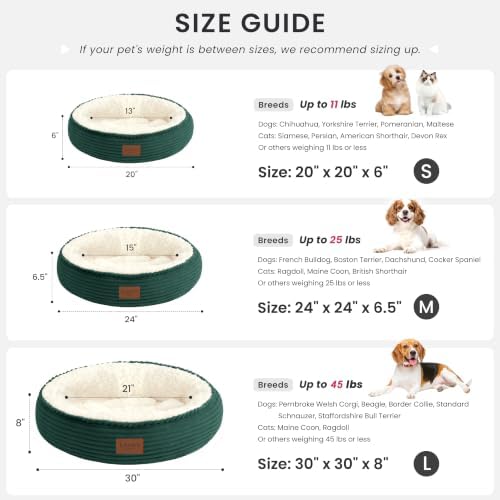 Love's cabin Round Donut Cat and Dog Cushion Bed, 24in Pet Bed for Small or Medium Dogs, Anti-Slip & Water-Resistant Bottom, Soft Durable Fabric Pet Beds, Washable Calming Cat Bed Dark Green