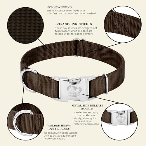 Country Brook Petz - Premium Nylon Dog Collar with Metal Buckle for Small Medium Large Breeds - 30+ Colors (Small, 3/4 Inch, Brown)