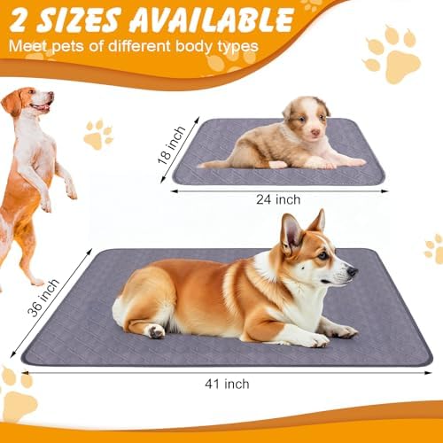 Washable Dog Pee Pads 2 Pack, 24 x 18 in, Reusable Waterproof Grey