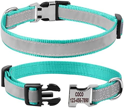 Reflective Personalized Dog Collar - Custom Engraved with Pet Name and Phone Number for Boy and Girl Dogs, 4 Adjustable Sizes, XSmall,Small, Medium and Large