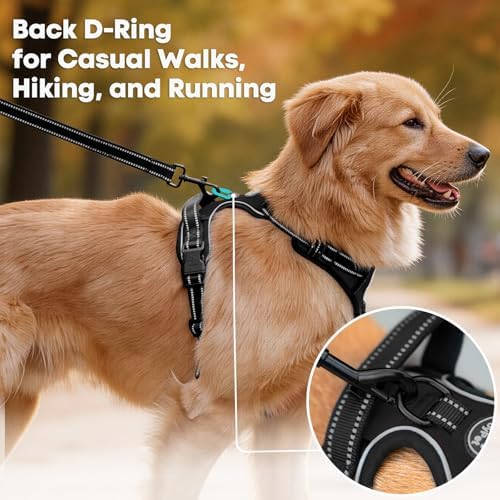 PoyPet No Pull Dog Harness Large, Reflective Vest with Front Clip & Handle