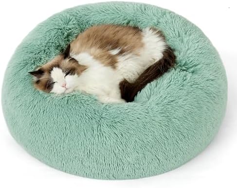 Bedsure Calming Cat Beds Donut Round Washable Kitten Bed,20 inches