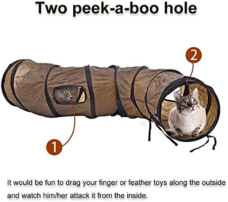 Andiker Cat Tunnel, S-Shape Cat Tube Collapsible Kitten Play Toy with 2 Side Holes for Kitten Exercising Hiding Training and Running Cats Toy for Indoor Cats(Brown)