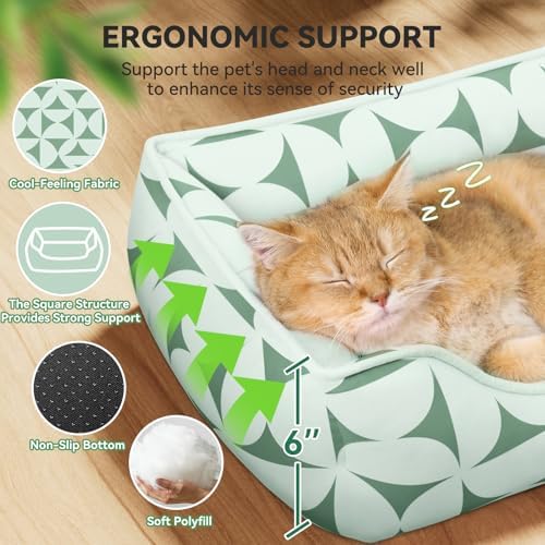 Zerbuger 20in Green Pattern Rectangle Cat Dog Bed Machine Washable Sofa