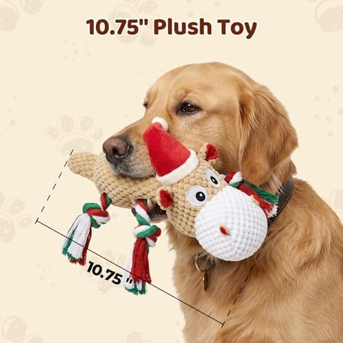 Dog Toys for Small Medium Dogs - Squeaky Hippo Plush Dog Toys with Crinkle Paper, Cotton Ropes for Tug Games