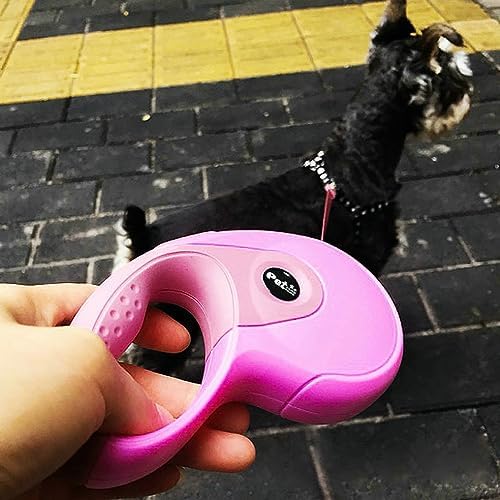 Retractable Dog Leash, 9.8FT Dog Walking Leash for Small Medium Dog Up to 45lbs, One-Handed Brake, Pause, Lock, No Tangle Nylon Tape, Anti-Slip Handle, Pink 3M