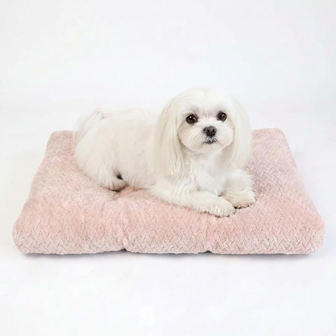 18 Inch Dog Crate Bed for Small Dogs and Puppies,Washable Puppy Crate Pad for Dog Cages,Soft Jacquard Flannel Kennel Mat with Anti-Slip Bottom,Fluffy Dog Bed for Toy Breeds,Pink
