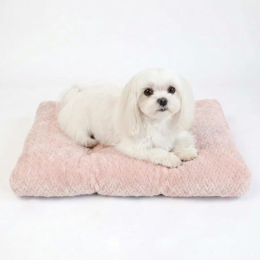 18 Inch Dog Crate Bed for Small Dogs and Puppies,Washable Puppy Crate Pad for Dog Cages,Soft Jacquard Flannel Kennel Mat with Anti-Slip Bottom,Fluffy Dog Bed for Toy Breeds,Pink