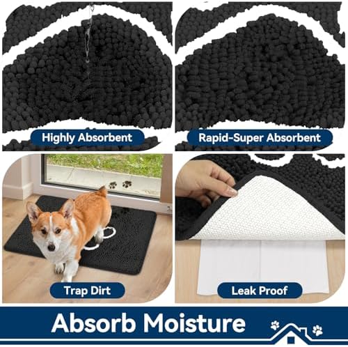 Bcoimo Super Absorbent Dog Door Mat, 30"*20" Anti Slip Mat for Muddy Paws