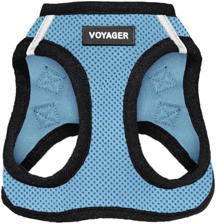 Best Pet Supplies Voyager Step-in Air Harness - All Weather Mesh, Reflective, No Pull Harness for Dogs, Cats - Secure with Hook & Loop Fastener, Buckle, Double D-Rings - Baby Blue/Black Trim, M