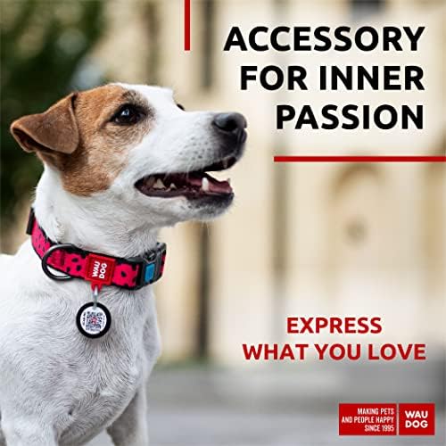 WAUDOG Adjustable Nylon Dog Collar for Large Small Medium Dogs with QR Tag