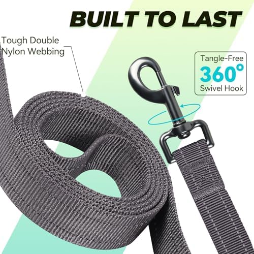 VIVAGLORY Double Handle Dog Leash Twingrip, 5ft x 1in, Grey