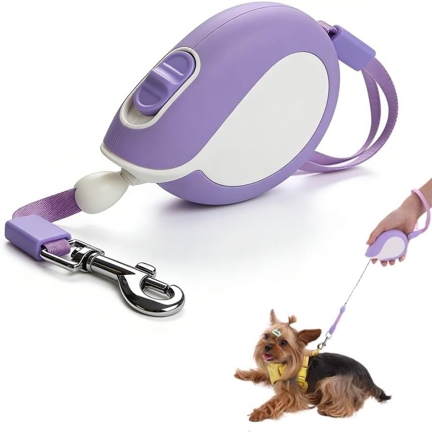 Mini Retractable Dog Leash 3M/10FT Automatic Lead 360° Tangle-Free Quick Brake Button Extendable Rope for Small Dogs Outdoor Travel Walking Hiking Pet Cat Traction