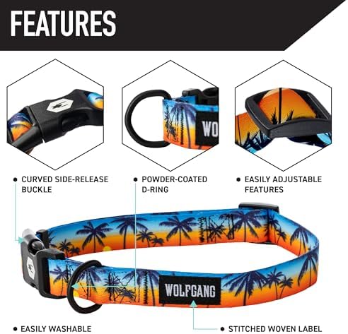 Wolfgang Heavy Duty, Adjustable Dog Collar with Quick Release Nylon Buckle for Walking & Training, SunsetPalms Print, Large