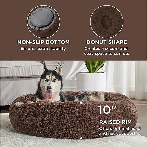Bedsure Calming Dog Beds Large Sized Dog Donut Washable Pet Bed,36in Coffee