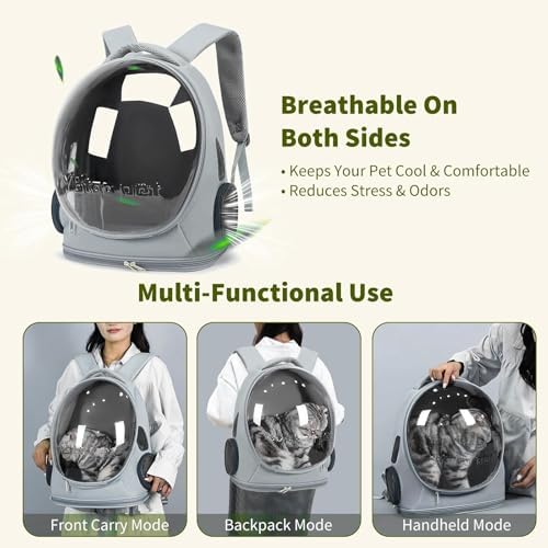 PETCUTE Cat Backpack Carrier,Transparent Space Capsule Dog Hiking Backpack with Safety Hook,Small Pet Carrier for Cats Puppies,Airline Approved Travel Bag for Travel Hiking Walking Camping,Blue