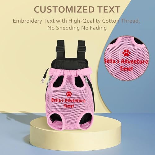 Personalized Dog Carrier Backpack with Name Embroidery, Adjustable Front-Facing Legs-Out Design, Custom Dog Carrier Bag with Breathable Tail Hole & Chest Support for Small/Medium Dogs (Pink, X-Large)