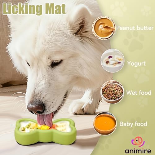 Lick Mat for Dogs, Animire Anti-Spilled Bow Tie Lick Bowls for Anxiety Relief, Silicone Slow Feeder Licking Pad with Suction Cups, Freezeable Dog Enrichment Toy for Boredom and Distraction(Green,S)