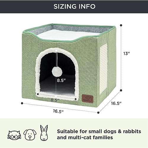 Bedsure Cat House Bed for Indoor Cats with Fluffy Ball and Scratch Pad