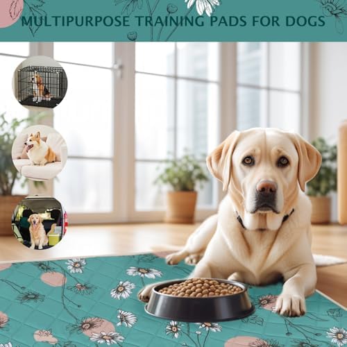 IEUUMLER Washable Pee Pads for Dogs, 2 Pack Non-Slip & Waterproof Pack Whelping Pad, Reusable Washable Puppy Potty Training Pad with Fast Absorbent for Playpen EU007 (Teal Daisy, 30"X20"-2pcs)