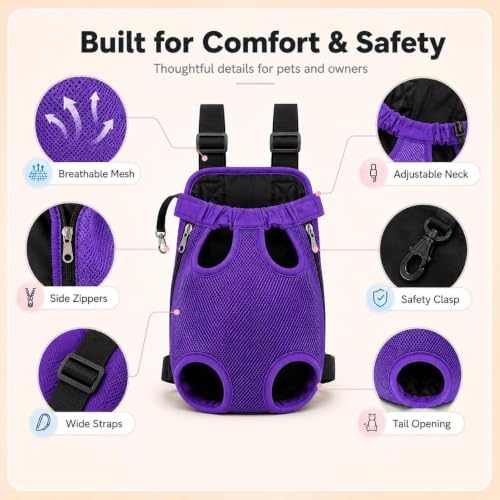 Cat Carrier Backpack, Adjustable Front Pet Carrier with Legs Out Design for Small Medium Dogs Cats 5-18 Lbs, Soft Wearable Dog Chest Sling Pouch for Hiking Camping Travel Cycling Outdoors