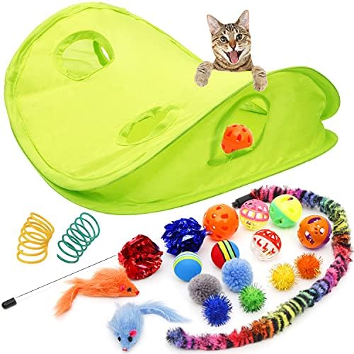 Youngever 18 Cat Toys Assortments - Teaser Wand, Interactive Bell Toy, Sparkle Balls for Kitten, Puppy, Kitty (With Hide Seek Toy)