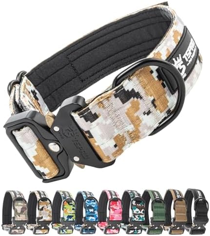 TSPRO Tactical Dog Collar, Heavy Duty Quick Release Metal Buckle and Patch