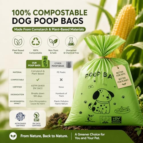 Biodegradable Dog Poop Bags, 120 Bags with Free Dispenser