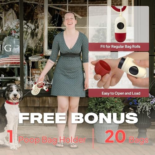 Fida Retractable Dog Leash with Dispenser and Poop Bags, 16 ft, Cherry