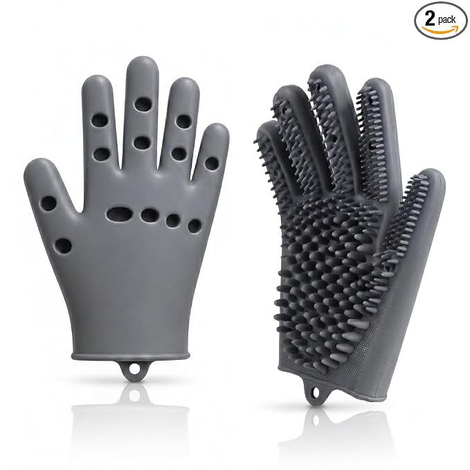 Pet Grooming Gloves for Cats & Dogs – Silicone Hair Removal Glove for Bathing, Shedding & Massage – Gentle Mitt for Long & Short Hair Pets with Drainage System