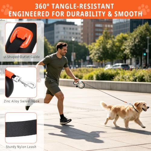 26ft Retractable Dog Leash for Large Dogs up to 110 lbs, White