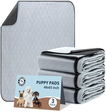 Washable Pee Pads for Dogs, Reusable Puppy Pads 48x65, 3 Pack, White Grey