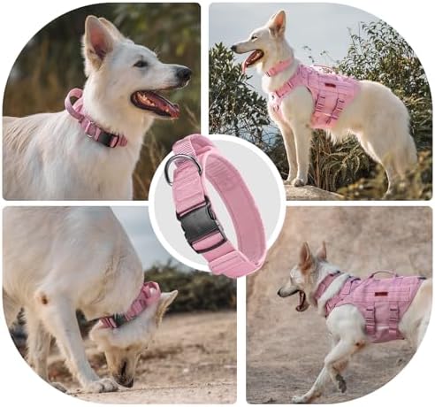 OneTigris Heavy Duty Dog Collar for Medium Dogs with Traffic Handle Pink M