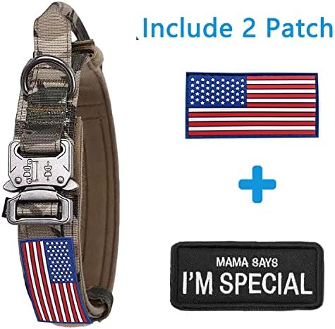 Large Tactical K9 Military Dog Collar - Heavy Duty with Handle, Camo for German Shepherd (Medium, Gray Camo)
