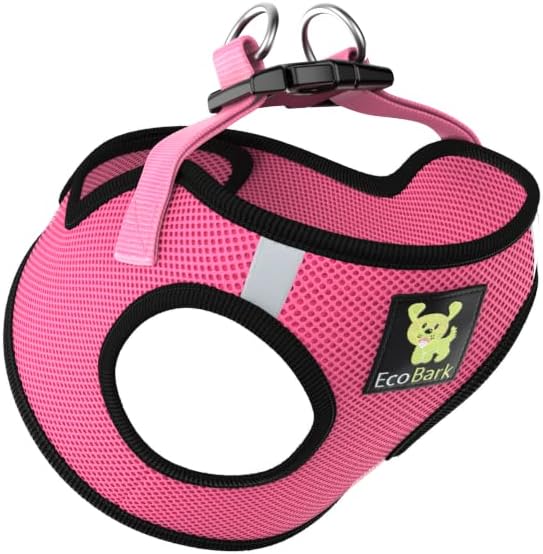 EcoBark XXS Dog Harness - Step in Teacup Dog Harnesses for XXS, XS, and Small Dogs - Reflective and Adjustable Mini Body Halter Vest -Tiny Soft Mesh Toy Breed Harness (Bubblegum Pink, XXS)