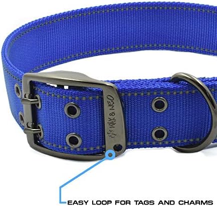 Max and Neo MAX Reflective Metal Buckle Dog Collar - We Donate a Collar to a Dog Rescue for Every Collar Sold (X-Large, Blue)