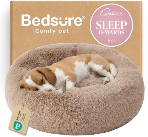 Bedsure Calming Dog Bed Medium Large Size Dogs Washable Pet Bed,33ins Camel