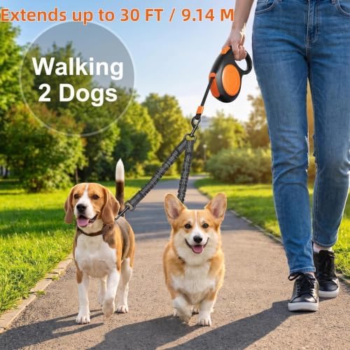 30FT Dual Retractable Dog Leash Leash for 2 Large Dogs - Tangle Free