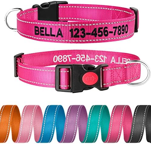 Personalized Dog Collar - Reflective Custom Embroidered with Pet Name and Phone Number for Boy and Girl Dogs, 4 Adjustable Sizes, XSmall,Small, Medium and Large