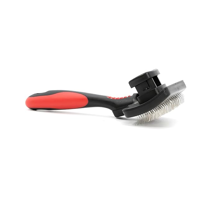 Jeffers Pet Self-Cleaning Slicker Brush for Dogs & Cats – Self Cleaning Button, Removes Tangles & Loose Hair, Non Slip Handle for Easy Grooming, Go To Gift for Pet Owners – Black, Red - Small