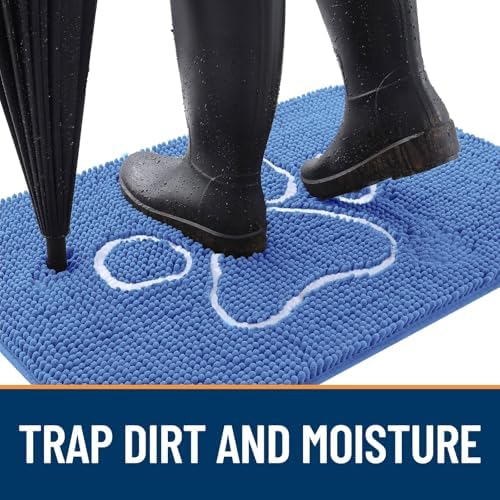 OLANLY Dog Door Mat for Muddy Paws 36x24, Paw Print Design Chenille Mud Mat