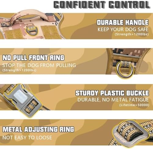 AUROTH Tactical Dog Harness for Small Medium Dogs No Pull Adjustable Pet Harness Reflective K9 Working Training Easy Control Pet Vest Military Service Dog Harnesses Desert Camo S